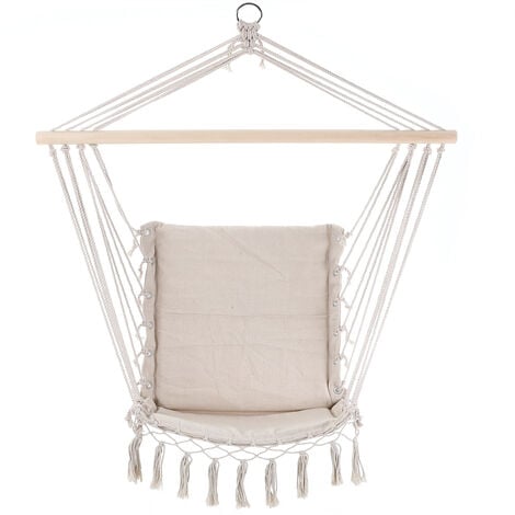 Detex Hängesessel 150kg Hängesitz Sitzpolster atmungsaktiv Boho Style geflochten Hängestuhl Hängeschaukel Hängematte Outdoor Indoor Garten creme