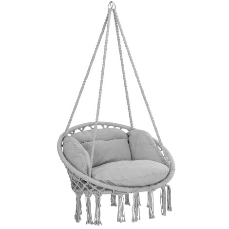 DETEX® Hängesessel bis 150kg Belastbar Boho Stil Wetterfest GS-zertifiziert Garten 360° Drehbar Hängestuhl Indoor & Outdoor inkl. bequemer Kissen hellgrau