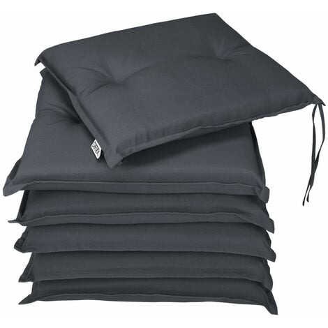 DETEX® Sitzkissen Stuhl 6er Set Wasserabweisend 43x39cm Befestigungsriemen Waschbar Reißfest Stuhlkissen Sitzauflage Sitzpolster Gartenstuhl Farbwahl  Grau
