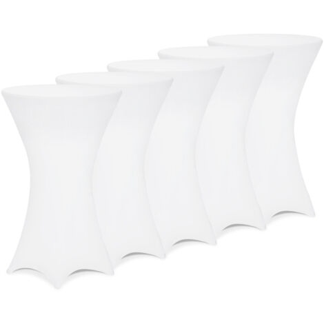 DETEX® Stehtisch Husse 5er Set Ø60-65/70-75/80-85cm Farbwahl Stretch Stehtischhusse Überzug 5er Set Ø60 cm / weiß