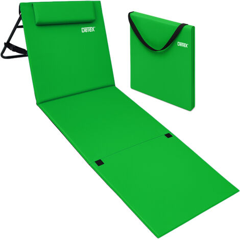 DETEX® Strandmatte mit Rückenlehne Gepolstert Sonnenliege klappbar UV-beständig Tasche Reißverschluss Kissen Tragegurt Garten Camping Picknick Liegematte 158x56cm Farbwahl  grün
