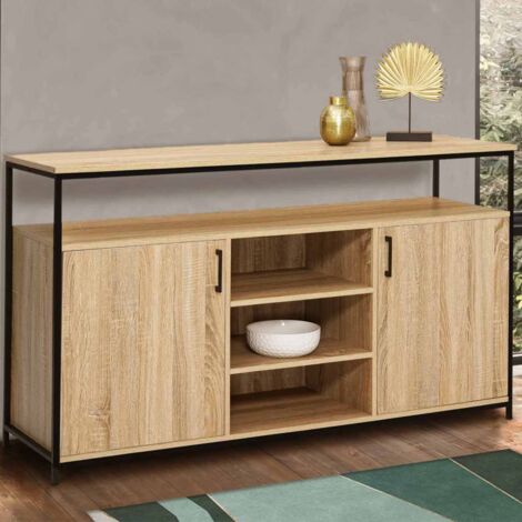 DETROIT Aparador de 2 puertas con 3 estantes, diseño industrial 140 cm