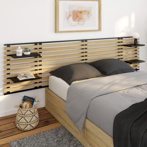 IDMARKET DETROIT Cabecero de lamas de 240 CM y estantes negros de diseño industrial
