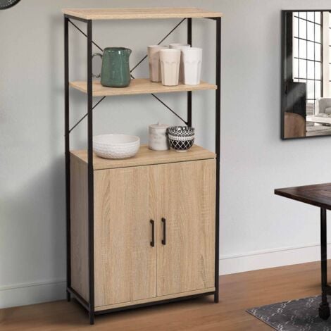 DETROIT Comò alto a 2 ante H. 125 cm con ripiani dal design industriale