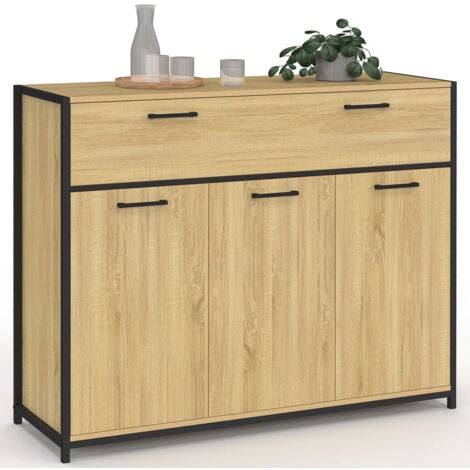 IDMARKET DETROIT Credenza da 100 cm con 3 ante e 1 cassetto, design industriale