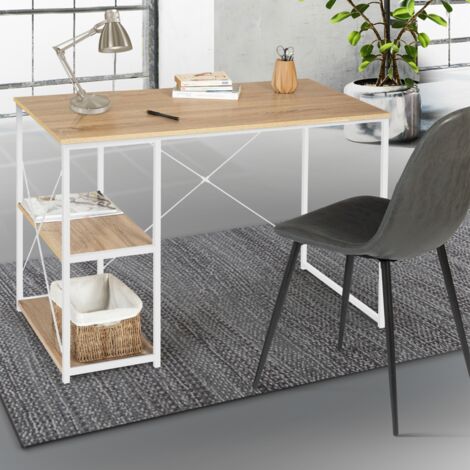 DETROIT escritorio recto, diseño industrial, madera y metal, blanco