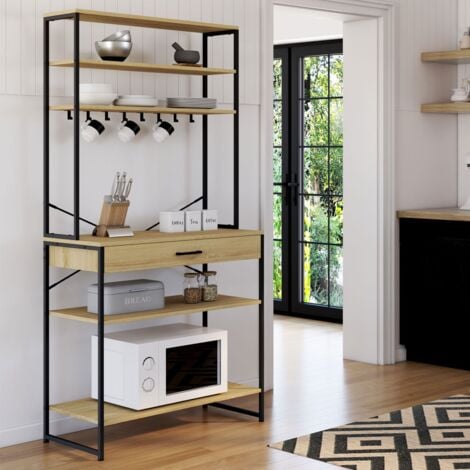 DETROIT scaffale da cucina da 80 cm con cassetto e ganci dal design industriale