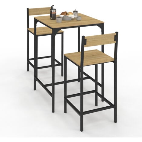 IDMARKET DETROIT Tavolo da bar quadrato da 60 cm e set di 2 sedie da bar di design industriale