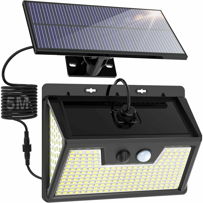 Image of Lampada Solare da Parete con Sensore di Movimento, 318 led, Luce Solare Esterna Impermeabile IP65, Proiettore Solare Esterno a 270°, 3 Modalità di