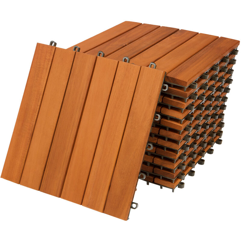 Deuba 11x Wood Tiles Acacia 1m ² 30x30cm Plug-in System Mosaic Cut to Size Terrace Balcony Patio Decking Floor