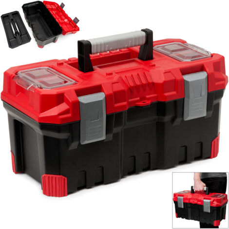 DEUBA® 19-Inch Tool Box with Lockable Compartments  Large Plastic Tool Case with Snap Closures & Non-Slip Handle  Storage Organiser for DIY, Garage, Home & Work – 49x26x24cm