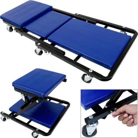 DEUBA® 2-in-1 Folding Car Creeper Converts to Mechanics Workshop Stool Padded Crawler Board with Extra Head Padding 6 Smooth-Running 360° Swivel Wheels Maximum Load 150kg Blue 36 Inch