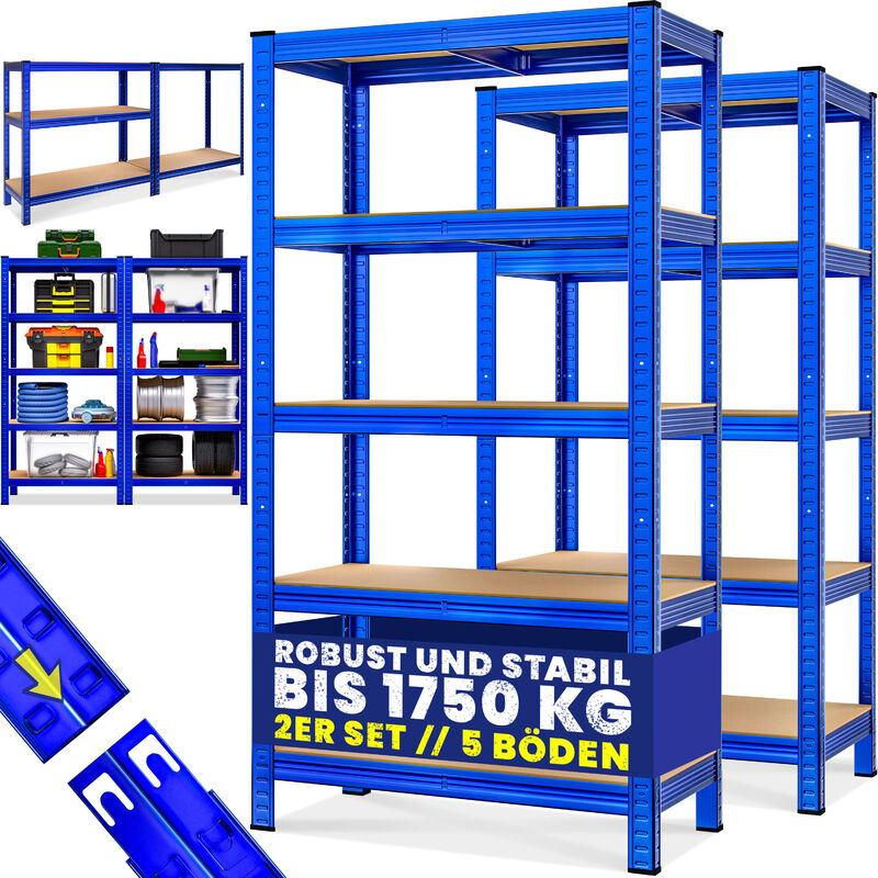 

Deuba 2x Estanterías de metal Azul 5 niveles Almacenamiento - Bricolaje 180x90x40 cm Carga máxima de 875kg taller garaje