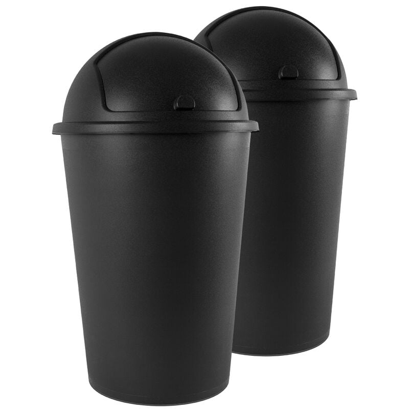 Deuba - 2x Kitchen Bins 50L Each Swing Lid Plastic Rubbish Bin Black