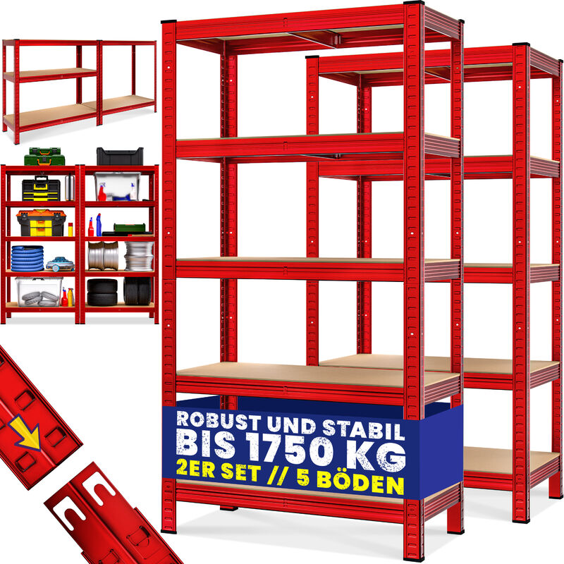 Deuba 2x Shelves Shelving Units Storage Unit Garage Racking Set 5 Tier Metal Rack Boltless Heavy Duty 180 x 90 x 40 cm