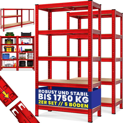 MONZANA Deuba 2x Shelves Shelving Units Storage Unit Garage Racking Set 5 Tier Metal Rack Boltless Heavy Duty 180 x 90 x 40 cm