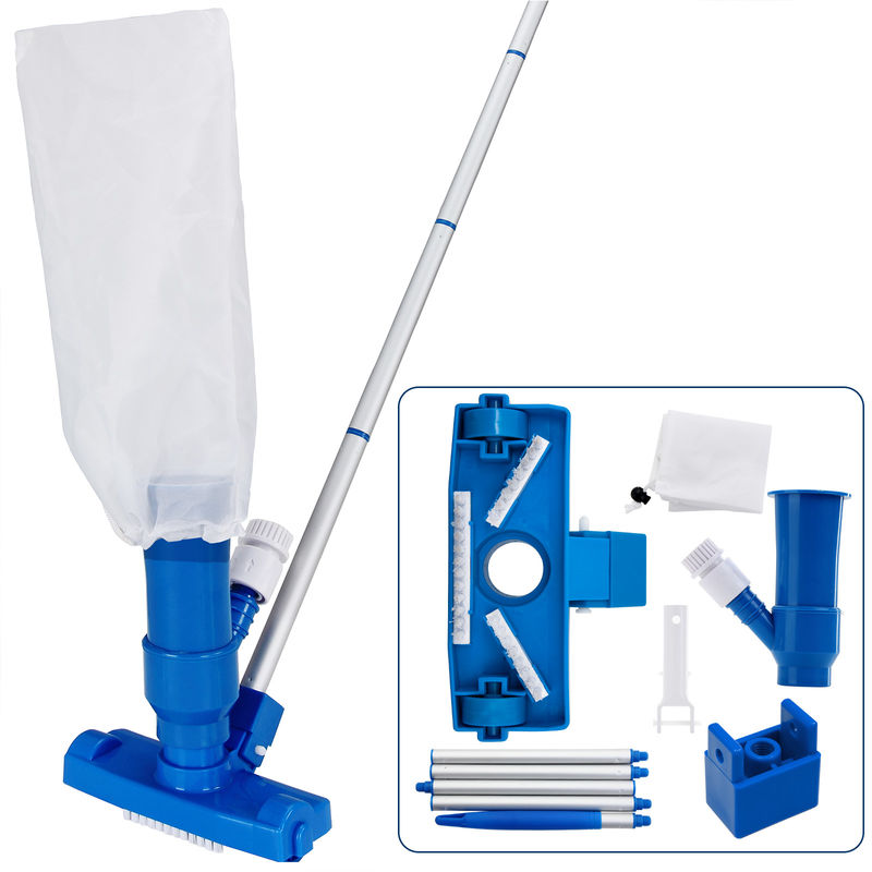 3 Pieces Swimming Pool Cleaning Set Suction Floor Waste Container Variable Rod Extendible 3 Brushes Maintenance - Deuba