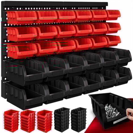 Deuba 32 Piece Workshop Storage Rack Pegboard  Wall Mount Storage Organiser Bins for Tool Shed, Garage and Workshop  Stackable  Organiser Containers for Shelf & Shelves  Holder for Tools
