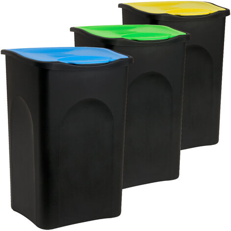Deuba 3x 50 L bidoni per rifiuti con coperchi Set di bidoni raccolta differenziata Set bidoni colorati rifiuti carta plastica