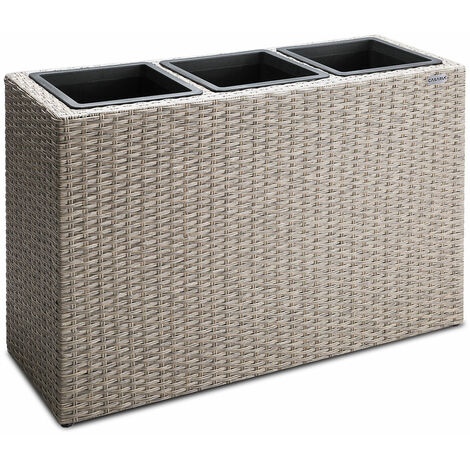 Deuba – Bac à fleurs polyrotin gris 3 compartiments – Dimensions 83x30,5x60 cm – Pots intérieurs amovibles avec évacuation d'eau – Pour intérieur et extérieur