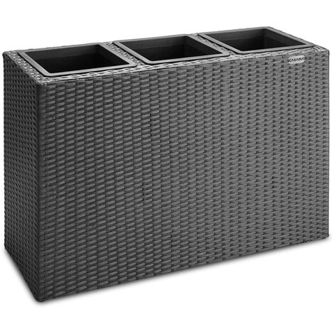 Deuba – Bac à fleurs polyrotin gris 3 compartiments – Dimensions 83x30,5x60 cm – Pots intérieurs amovibles avec évacuation d'eau – Pour intérieur et extérieur