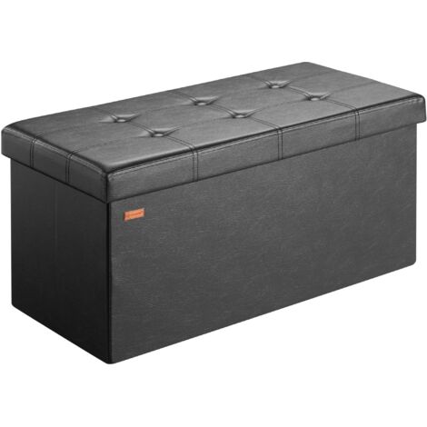 Deuba – Banc de rangement pliable avec couvercle amovible – MDF noir – Dimensions 80x40x40 cm – Assise rembourrée en mousse haute densité