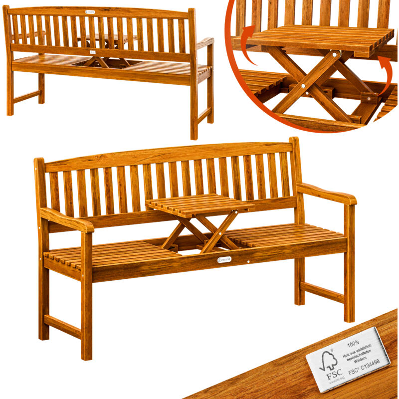 

Banco de madera de eucalipto función picnic certificado FSC de madera mesa plegable hacia arriba Jardín Terraza Balcón - Deuba