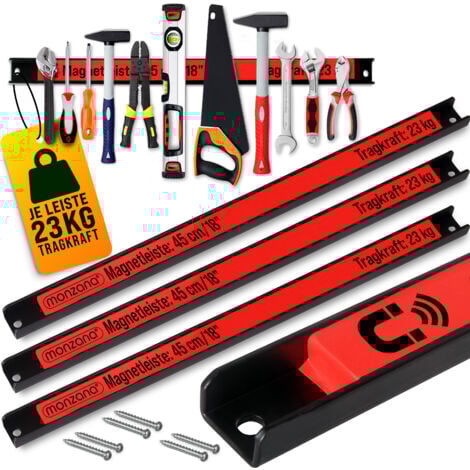 DEUBA® Barre magnétique pour outils aimant puissant rangement outils barre aimantée murale charge max. 23 kg outillage-Set de 3 pièces 45cm