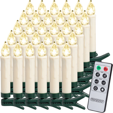 MONZANA DEUBA® Battery Powered Clip On LED Candle Christmas Tree Lights White/Multi 20Pcs Warm White + Batteries