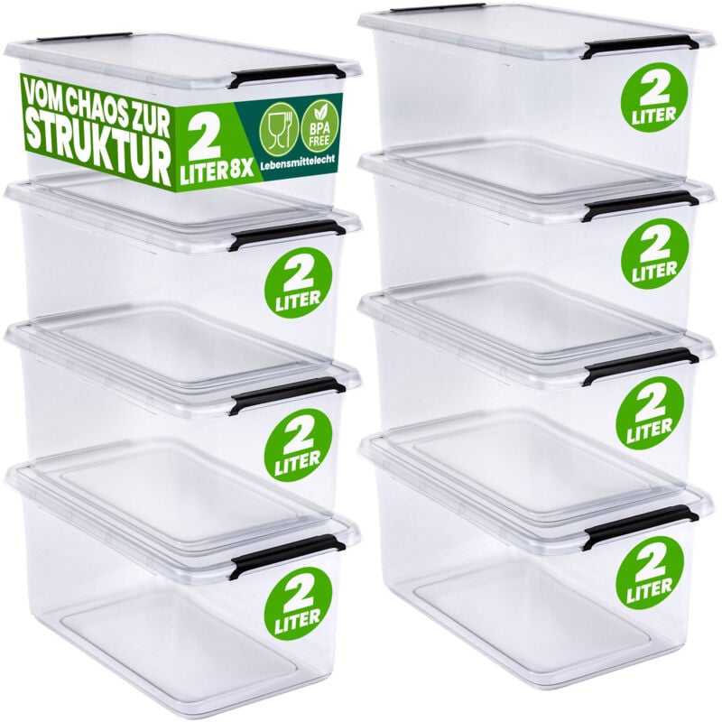 Deuba - Boîte de rangement en plastique transparent empilable sans bpa gain de place caisse de rangement organiseur 8 x 2L