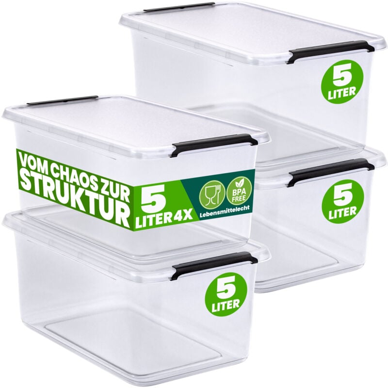 Deuba - Boîte de rangement en plastique transparent empilable sans bpa gain de place caisse de rangement organiseur 4 x 5L