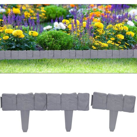Deuba – Bordure de jardin en plastique aspect granit 10 pièces – Longueur totale 2,5 m – Résistante aux intempéries et aux chocs