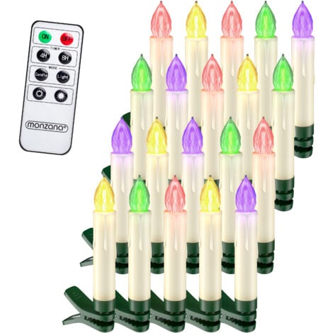 DEUBA® Bougie LED de Noel sans câble décoration lumineuse aspect bougie de cire fonctionnement à pile minuterie 24h  Set de 20 / Multicolore