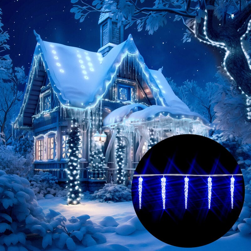 

Cadena de luces blanco Carámbano Lluvia helada Interior y Exterior Luces navideñas 80 estalactitas LED azul - Deuba