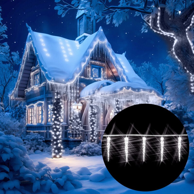

Cadena de luces blanco Carámbano Lluvia helada Interior y Exterior Luces navideñas 80 estalactitas LED blanco frio - Deuba