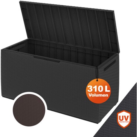 DEUBA® Capri 310 Litre Rattan Effect Garden Storage Box by KETER  123x53x58cm Bench With 240kg Capacity  Lockable Cushion Organiser  Chest With Wheels Rollers  UV Resistant  Anthracite