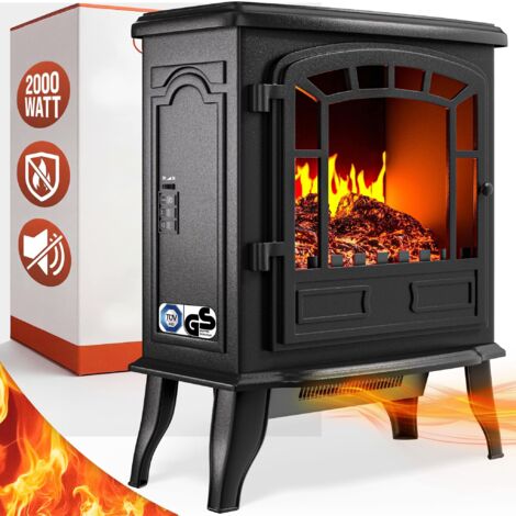 Deuba – Cheminée électrique 2000W chauffage LED effet feu – Design élégant noir – 2 niveaux de chauffage – Dimensions 390x240x565mm