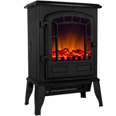 Deuba Chimenea Eléctrica Estufa Calefactor Llama LED 2 Niveles de calor 1000-2000W 56,5x24x39cm Decorativo Negro