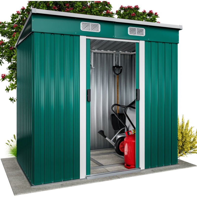 

Gardebruk - Deuba Cobertizo de metal Verde 2m² con base caseta de jardín almacenamiento exterior de jardín 196x122x182cm con puerta