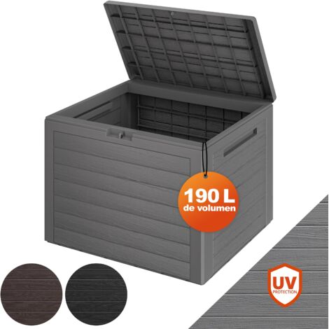 Deuba Cofre de Cojines Lille 190L Arcón Plástico Optica Madera Baúl de Almacenaje Exterior Baúles Grandes Jardín  Gris