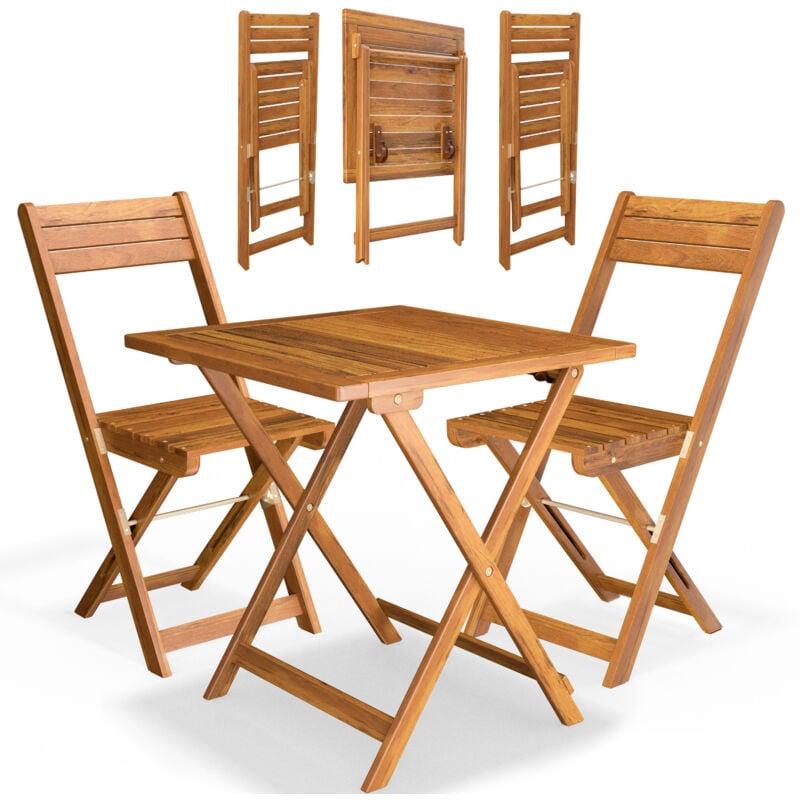 

Conjunto de balcón set de 1 mesa y sillas plegables de madera de acacia para 2 personas Marrón - Marrón