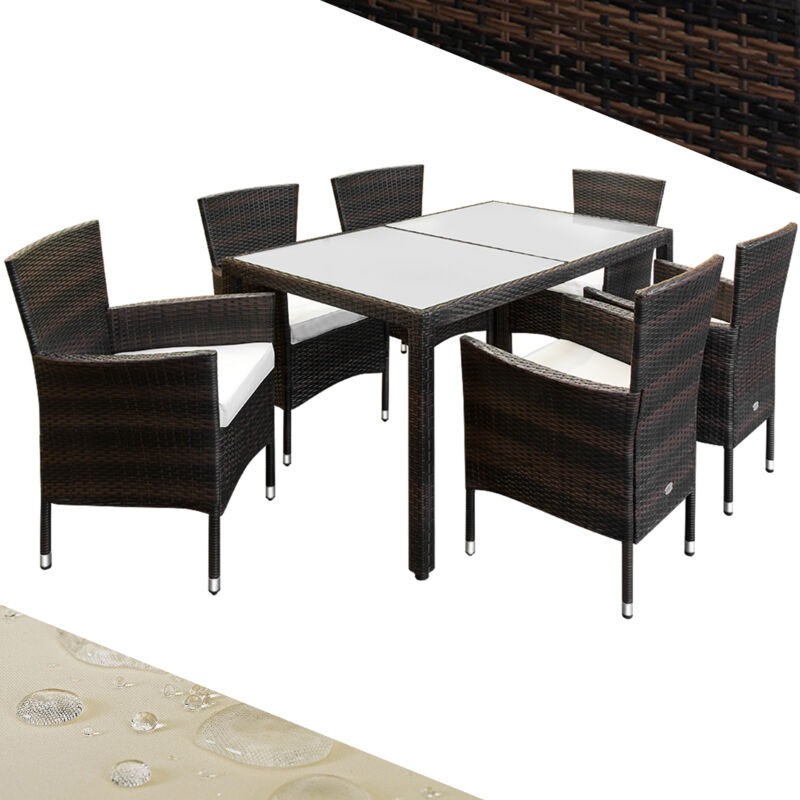 

Deuba Conjunto de sillas y Mesa de poliratán Marrón 6+1 sillas apilables Cojines de 7cm de Grosor jardín