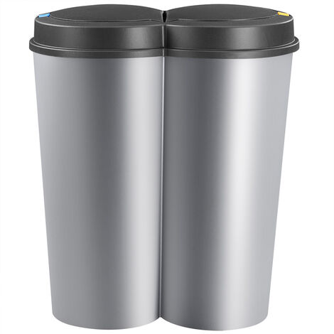 Deuba Cubo de basura doble 50L 2x25L Basurero para desechos orgánicos y reciclables Plata - Plata