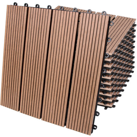 Deuba – Dalles clipsables en bois composite WPC 30 x 30 cm – Lot de 11 dalles – Résistantes aux intempéries – Antidérapantes pour terrasse et balcon