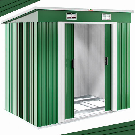 Deuba Garden Metal Tool Shed Size and Colour Choice Galvanised Green Anthracite Brown Roofed Outdoor Storage (Green)