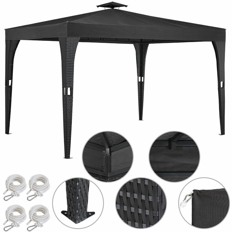 Gazebo polyrattan 3x4m doppio tetto antimacchia Resistente ai raggi uv padiglione giardino feste antracite - Deuba