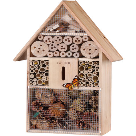 Deuba Hôtel à insectes XXL en bois naturel 48 x 31 x 10 cm Maisonnette abri refuge pour abeille coccinelle papillon