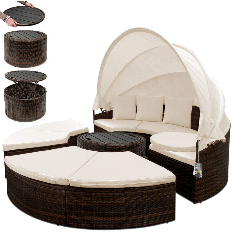 Isola Prendisole in polyrattan Ø185 cm con Tavolino wpc – libera scelta colore Marrone - Casaria