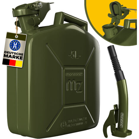 Deuba – Jerrican en métal 5L – Bec verseur inclus – Acier laminé à froid – Dimensions 24x12x35 cm – Homologué UN pour carburants