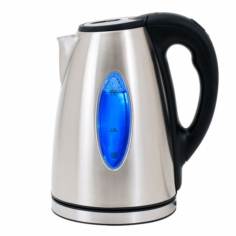 Deuba LED Kettle 1.7 L Stainless Steel Glass 2200 W BPA Free Wireless Limescale Filter Overheating Protection Tea Kettle 3